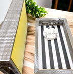 Farmhouse Modern Wooden Tray Black White Striped Decorative Serving Tray 10 x 6 x 1.5 Inch BandsCo Straps