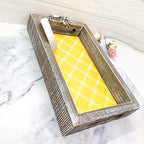 Handmade Wooden Serving Tray Yellow Striped Interior With Double Sided Lemon Ornament