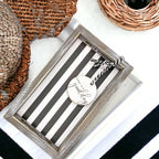 Farmhouse Modern Wooden Tray Black White Striped Decorative Serving Tray 10 x 6 x 1.5 Inch BandsCo Straps