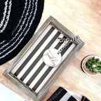 Farmhouse Modern Wooden Tray Black White Striped Decorative Serving Tray 10 x 6 x 1.5 Inch BandsCo Straps