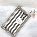Farmhouse Modern Wooden Tray Black White Striped Decorative Serving Tray 10 x 6 x 1.5 Inch BandsCo Straps