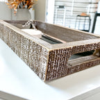 Farmhouse Modern Wooden Tray Black White Striped Decorative Serving Tray 10 x 6 x 1.5 Inch BandsCo Straps