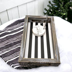 Farmhouse Modern Wooden Tray Black White Striped Decorative Serving Tray 10 x 6 x 1.5 Inch BandsCo Straps