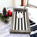 Farmhouse Modern Wooden Tray Black White Striped Decorative Serving Tray 10 x 6 x 1.5 Inch BandsCo Straps