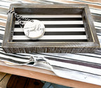 Farmhouse Modern Wooden Tray Black White Striped Decorative Serving Tray 10 x 6 x 1.5 Inch BandsCo Straps