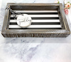 Farmhouse Modern Wooden Tray Black White Striped Decorative Serving Tray 10 x 6 x 1.5 Inch BandsCo Straps