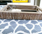 Farmhouse Modern Wooden Tray Black White Striped Decorative Serving Tray 10 x 6 x 1.5 Inch BandsCo Straps