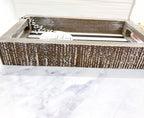 Farmhouse Modern Wooden Tray Black White Striped Decorative Serving Tray 10 x 6 x 1.5 Inch BandsCo Straps