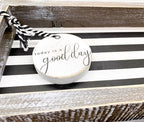 Farmhouse Modern Wooden Tray Black White Striped Decorative Serving Tray 10 x 6 x 1.5 Inch BandsCo Straps