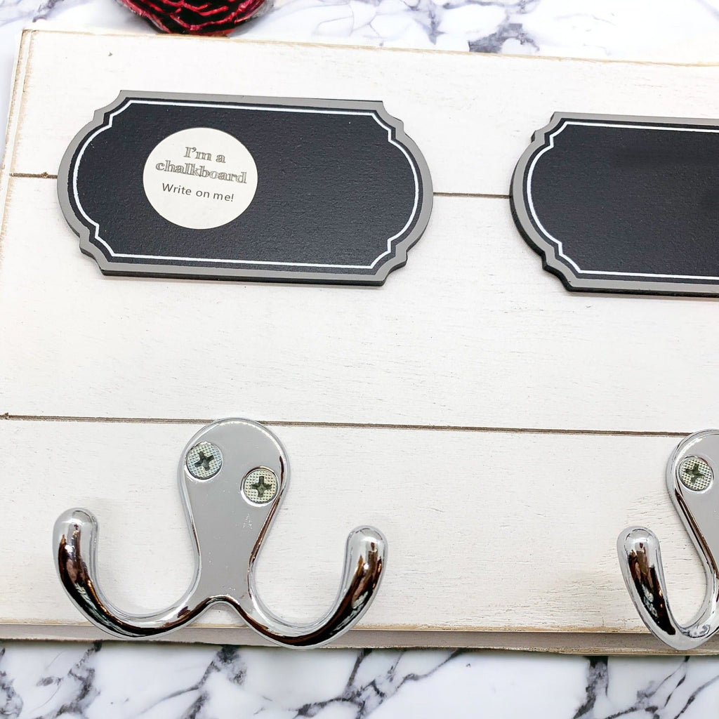 Chalkboard Wood Coat Hanger - Triple Hook Board With 3 Chalk Labels 15x6.75 BandsCo Straps