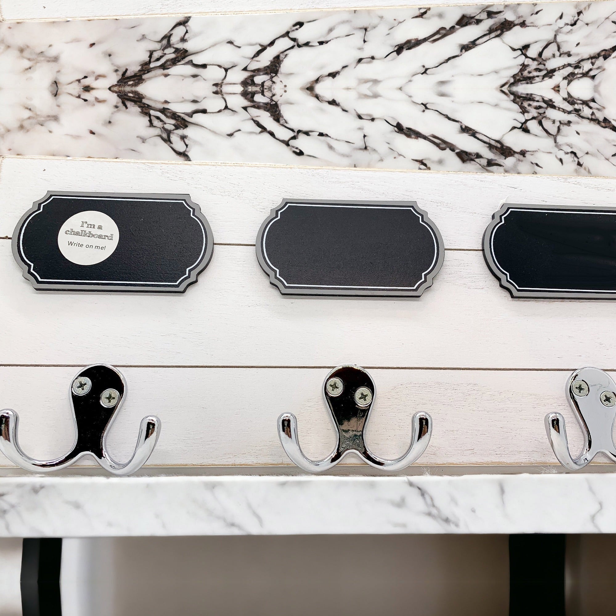 Chalkboard Wood Coat Hanger - Triple Hook Board With 3 Chalk Labels 15x6.75 BandsCo Straps