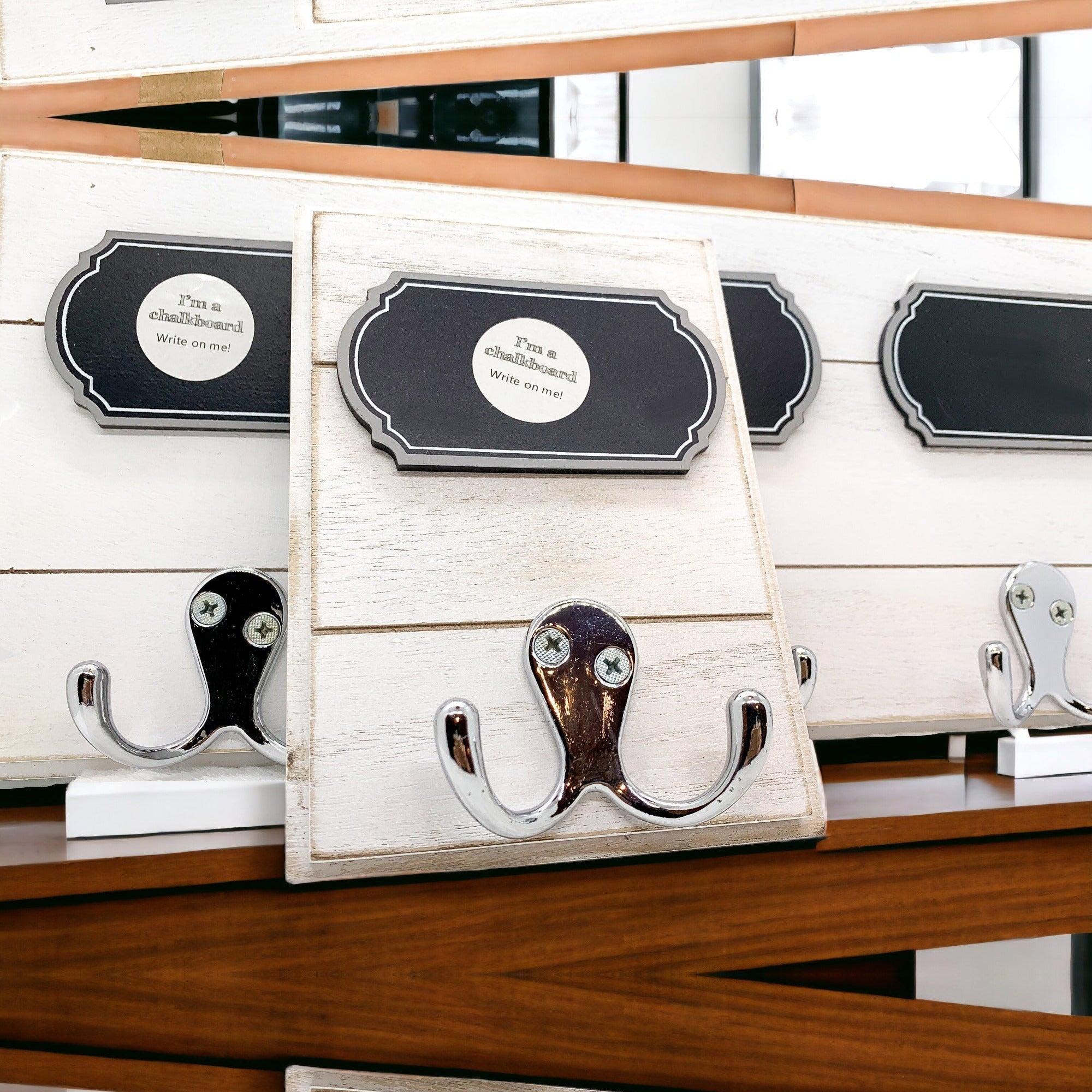 Chalkboard Wood Coat Hanger - Triple Hook Board With 3 Chalk Labels 15x6.75 BandsCo Straps