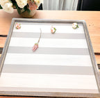 Gray White Striped Wooden Charger Tray 15x15x0.5 Inch Decorative Serving Tray Minimalist Home BandsCo Straps