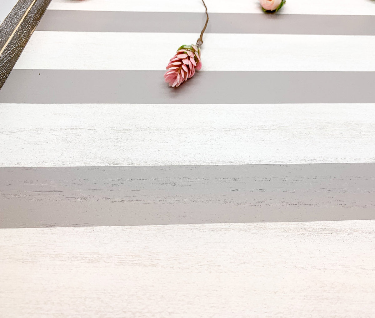 Gray White Striped Wooden Charger Tray 15x15x0.5 Inch Decorative Serving Tray Minimalist Home BandsCo Straps