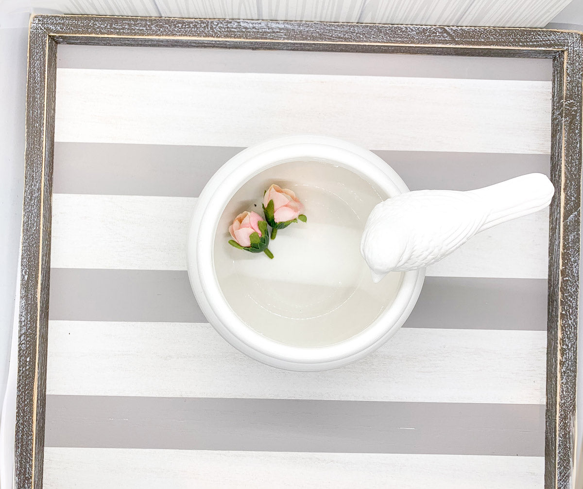 Gray White Striped Wooden Charger Tray 15x15x0.5 Inch Decorative Serving Tray Minimalist Home BandsCo Straps