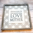 Unconditional Love Wood Sign 12x12 Framed Rustic Mother's Day Gift For Mom Definition Wall Decor BandsCo Straps