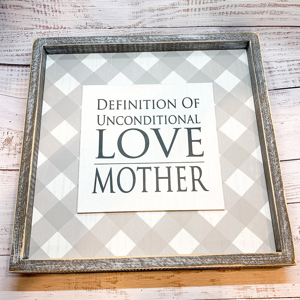 Unconditional Love Wood Sign 12x12 Framed Rustic Mother's Day Gift For Mom Definition Wall Decor BandsCo Straps
