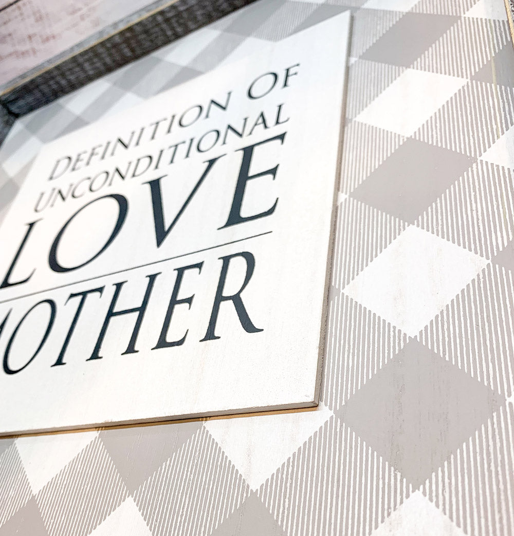 Unconditional Love Wood Sign 12x12 Framed Rustic Mother's Day Gift For Mom Definition Wall Decor BandsCo Straps