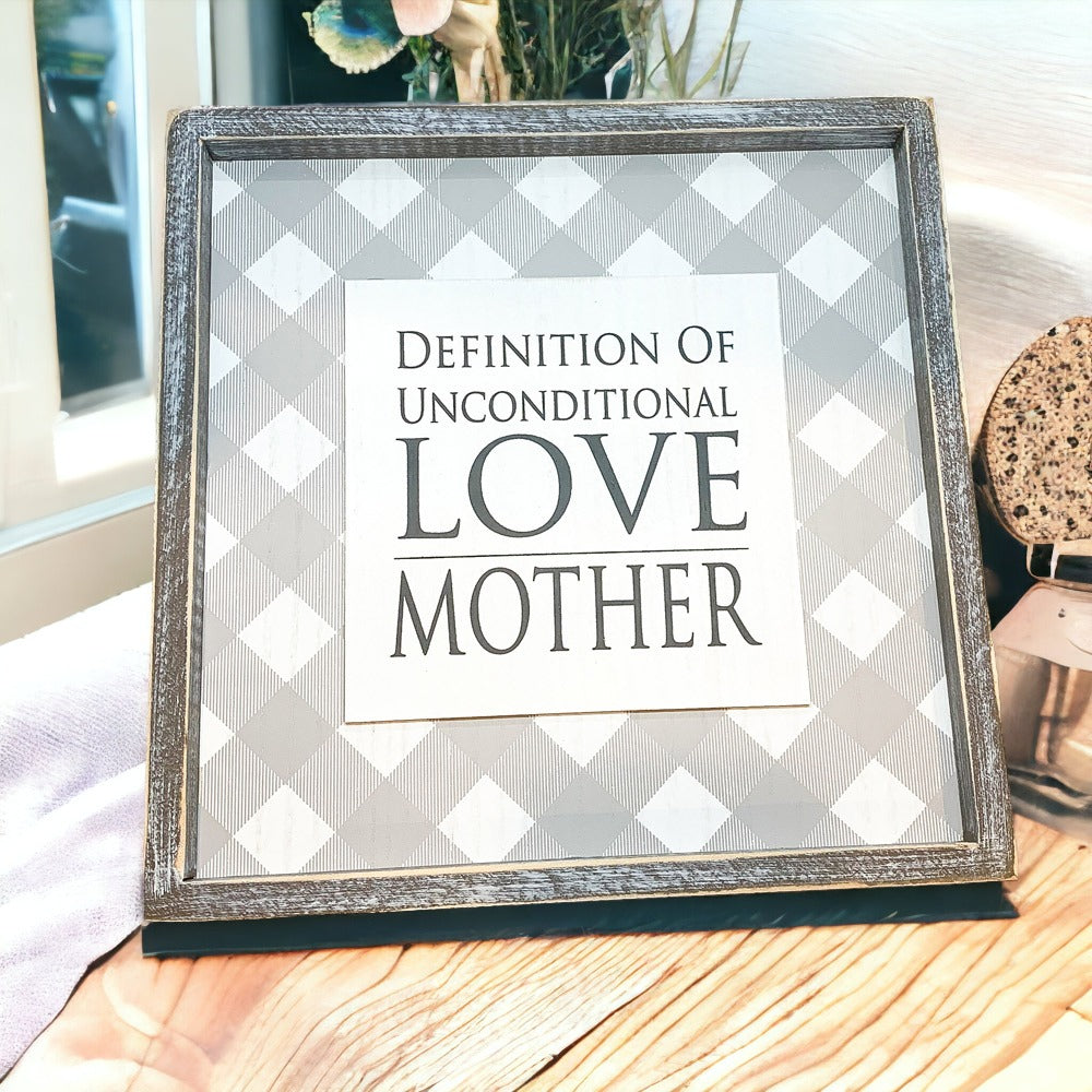 Unconditional Love Wood Sign 12x12 Framed Rustic Mother's Day Gift For Mom Definition Wall Decor BandsCo Straps