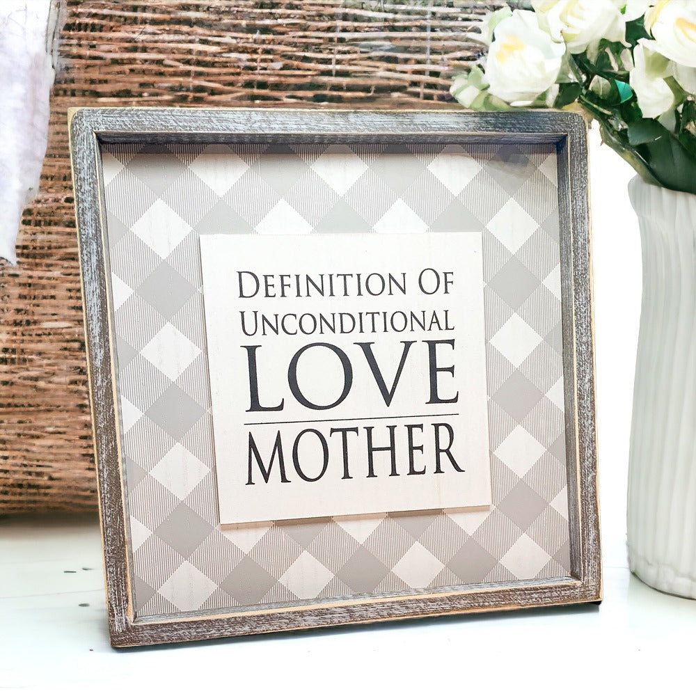 Unconditional Love Wood Sign 12x12 Framed Rustic Mother's Day Gift For Mom Definition Wall Decor BandsCo Straps