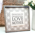 Unconditional Love Wood Sign 12x12 Framed Rustic Mother's Day Gift For Mom Definition Wall Decor BandsCo Straps