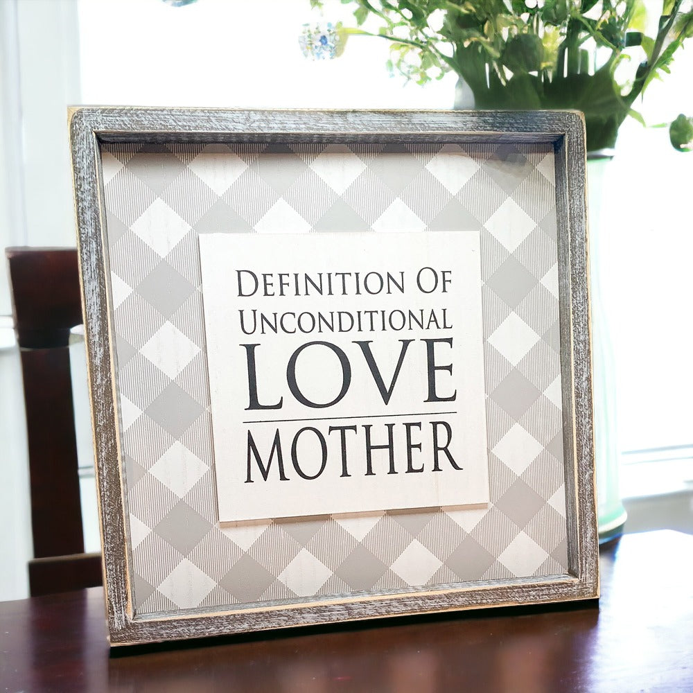 Unconditional Love Wood Sign 12x12 Framed Rustic Mother's Day Gift For Mom Definition Wall Decor BandsCo Straps