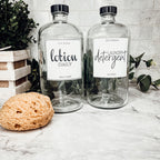 32oz Clear Glass Reusable Dispenser Bottle Black Twist Top BandsCo Straps