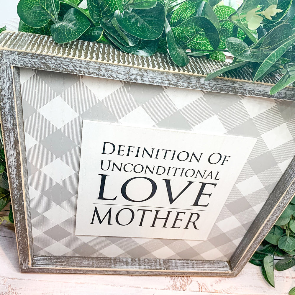 Unconditional Love Wood Sign 12x12 Framed Rustic Mother's Day Gift For Mom Definition Wall Decor BandsCo Straps