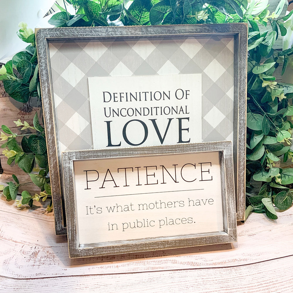 Unconditional Love Wood Sign 12x12 Framed Rustic Mother's Day Gift For Mom Definition Wall Decor BandsCo Straps