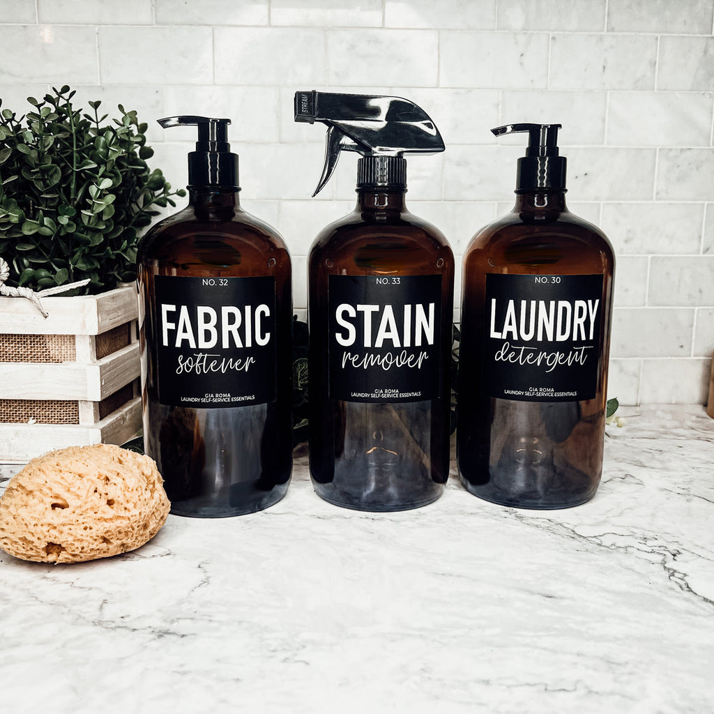 32 Oz Amber Glass Reusable Dispenser Bottle For Soap Laundry Mouthwash Refillable Pump Included BandsCo Straps