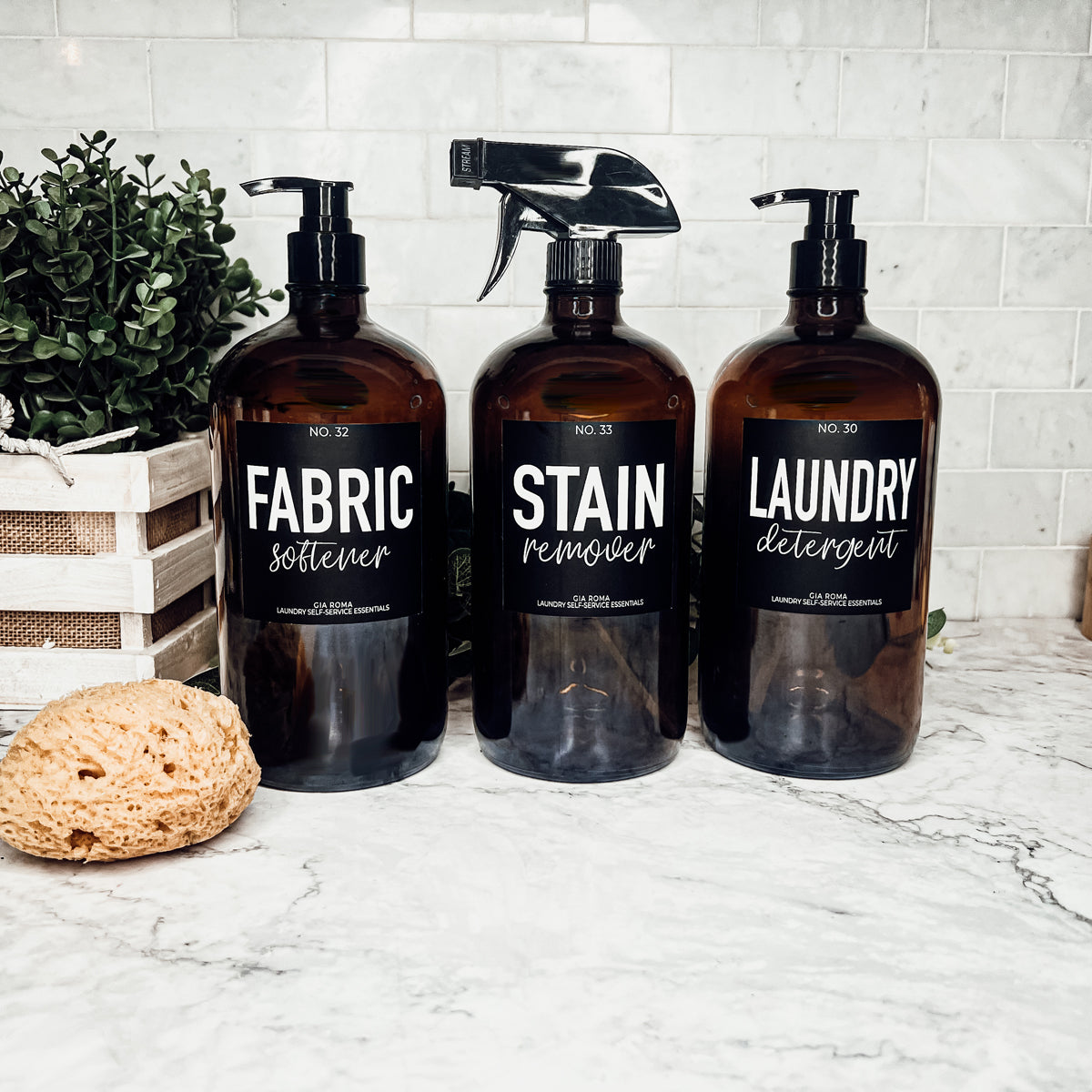 32 Oz Amber Glass Reusable Dispenser Bottle For Soap Laundry Mouthwash Refillable Pump Included BandsCo Straps
