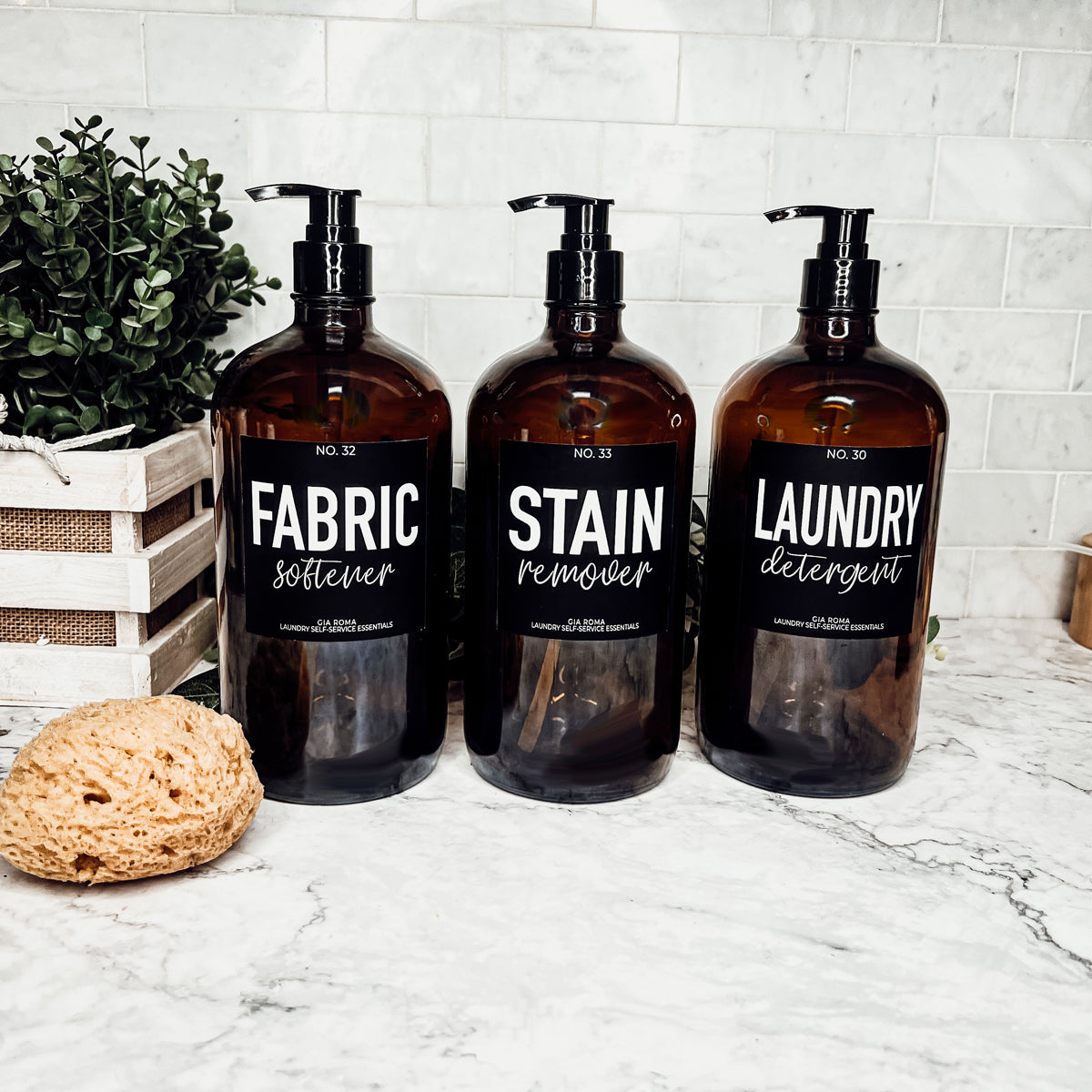 32 Oz Amber Glass Reusable Dispenser Bottle For Soap Laundry Mouthwash Refillable Pump Included BandsCo Straps