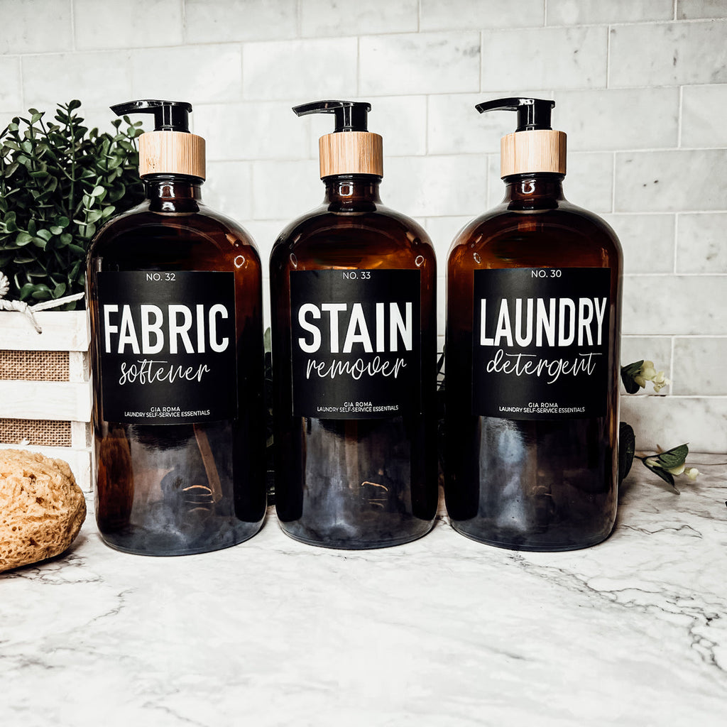 32 Oz Amber Glass Reusable Dispenser Bottle For Soap Laundry Mouthwash Refillable Pump Included BandsCo Straps