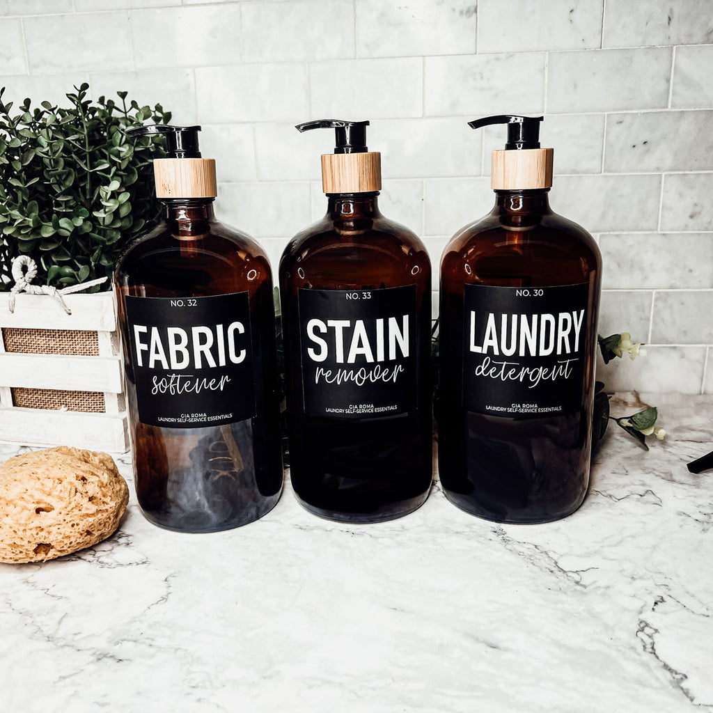 32 Oz Amber Glass Reusable Dispenser Bottle For Soap Laundry Mouthwash Refillable Pump Included BandsCo Straps