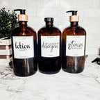 32 Oz Amber Glass Reusable Dispenser Bottle For Soap Laundry Mouthwash Refillable Pump Included BandsCo Straps