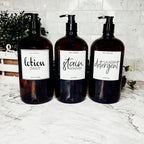 32 Oz Amber Glass Reusable Dispenser Bottle For Soap Laundry Mouthwash Refillable Pump Included BandsCo Straps