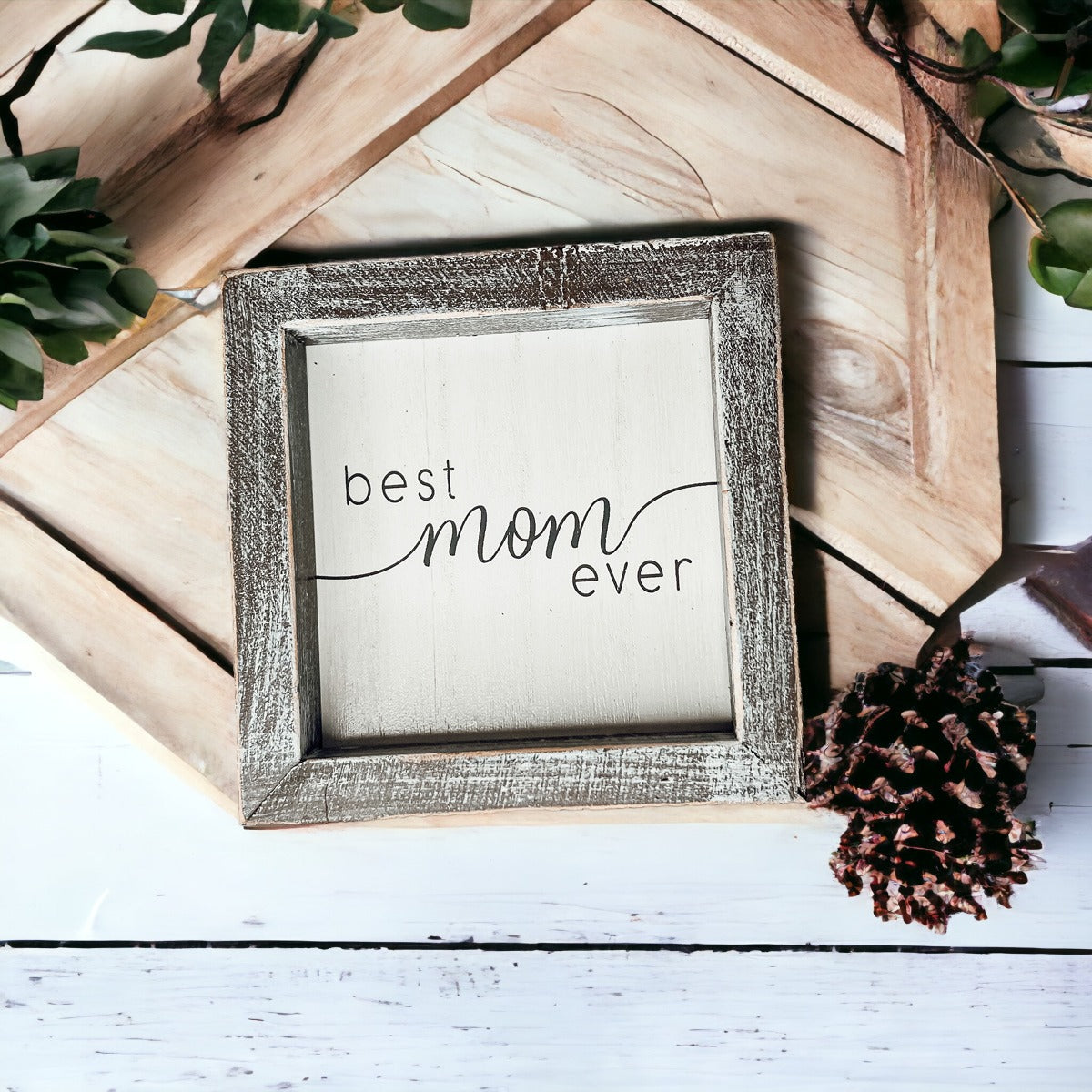 Best Mom Ever 5 Inch Wooden Wall Sign With Sentimental Quote Rustic Home Decor Gift BandsCo Straps