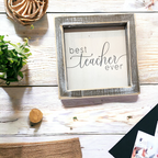 Best Teacher Ever Wooden Sign 5x5 Framed Gift For Teacher Appreciation Teacher Day Classroom Decor BandsCo Straps