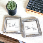 Best Teacher Ever Wooden Sign 5x5 Framed Gift For Teacher Appreciation Teacher Day Classroom Decor BandsCo Straps