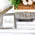 Best Teacher Ever Wooden Sign 5x5 Framed Gift For Teacher Appreciation Teacher Day Classroom Decor BandsCo Straps