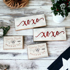 Handmade Thick Wood XOXO Sign Tabletop Shelf Mantel Valentines Decor Red Accent Rustic Home BandsCo Straps