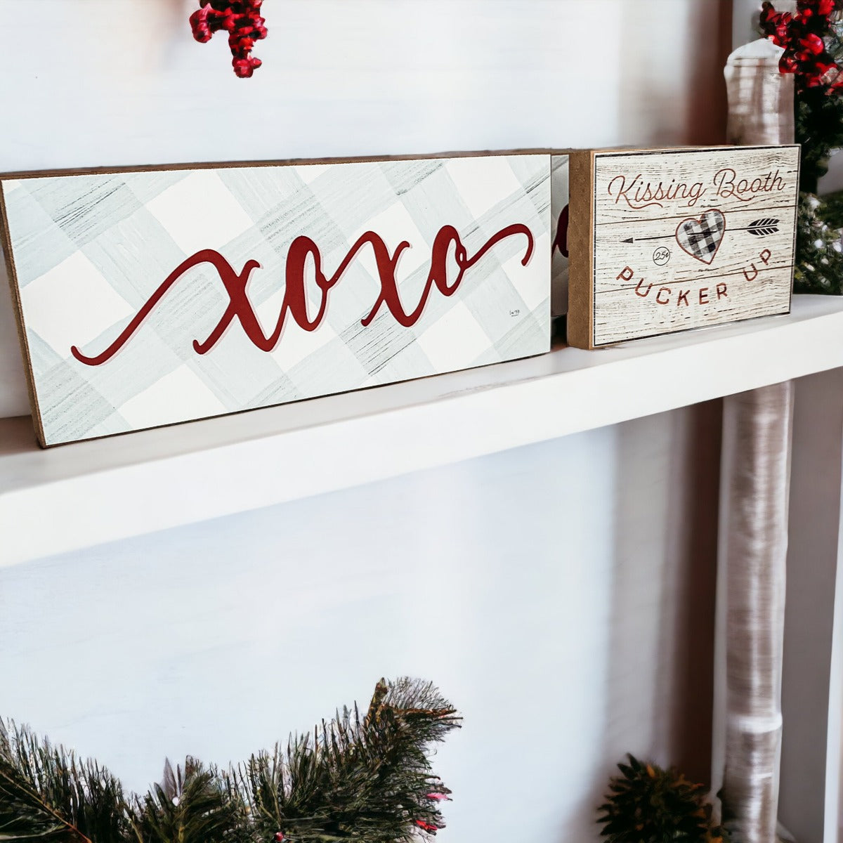 Handmade Thick Wood XOXO Sign Tabletop Shelf Mantel Valentines Decor Red Accent Rustic Home BandsCo Straps