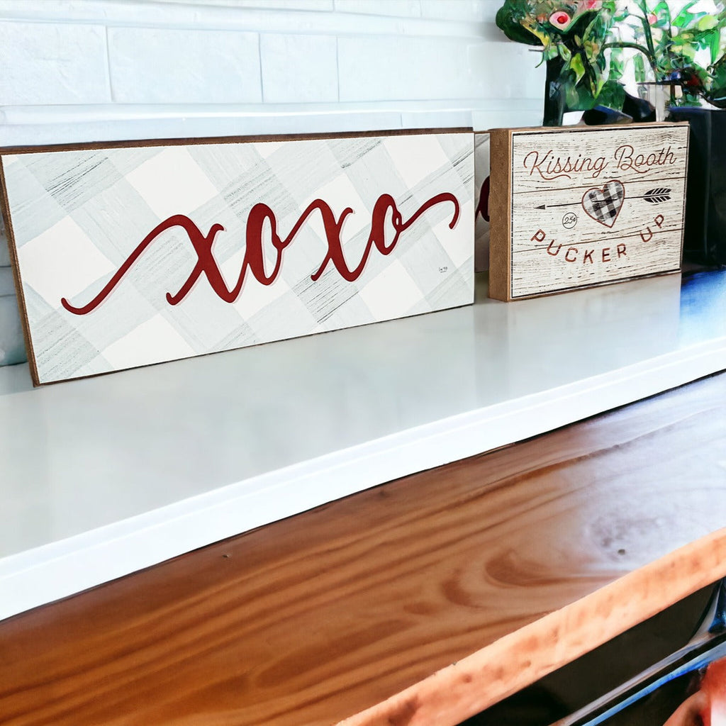 Handmade Thick Wood XOXO Sign Tabletop Shelf Mantel Valentines Decor Red Accent Rustic Home BandsCo Straps