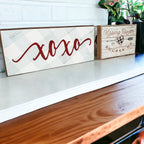 Handmade Thick Wood XOXO Sign Tabletop Shelf Mantel Valentines Decor Red Accent Rustic Home BandsCo Straps