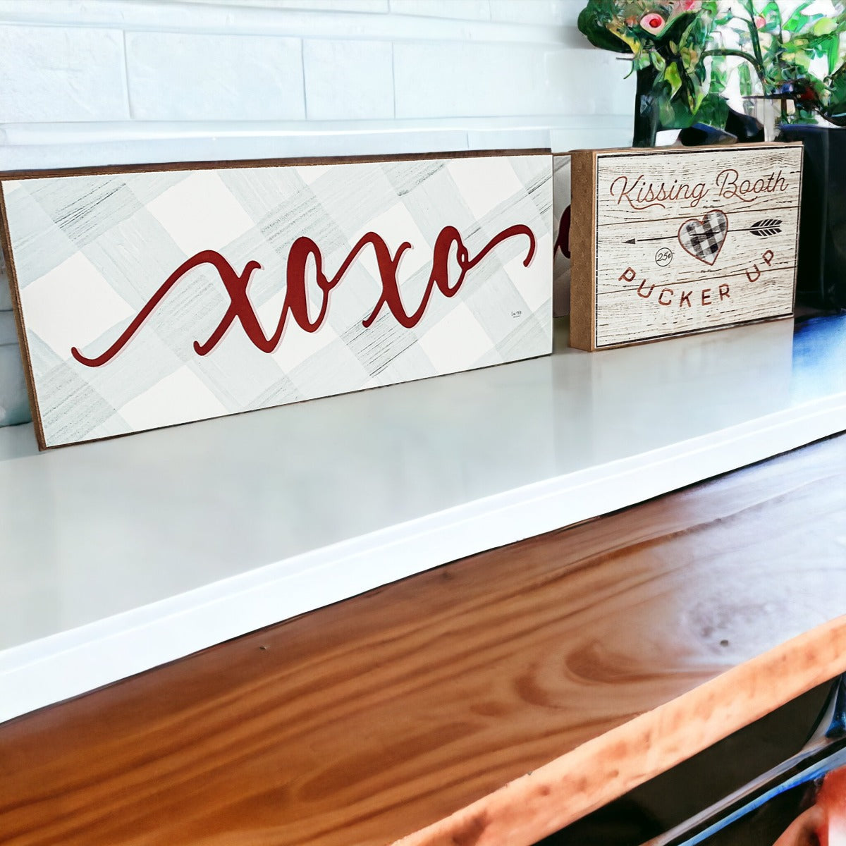 Handmade Thick Wood XOXO Sign Tabletop Shelf Mantel Valentines Decor Red Accent Rustic Home BandsCo Straps