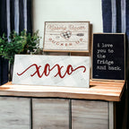 Handmade Thick Wood XOXO Sign Tabletop Shelf Mantel Valentines Decor Red Accent Rustic Home BandsCo Straps