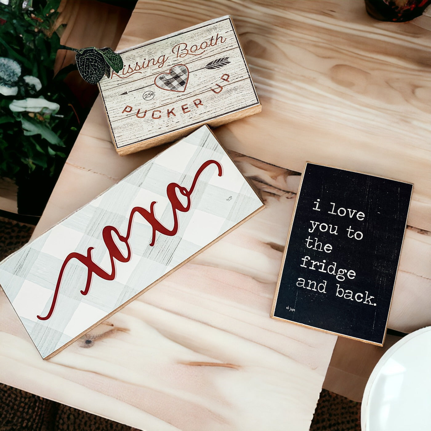 Handmade Thick Wood XOXO Sign Tabletop Shelf Mantel Valentines Decor Red Accent Rustic Home BandsCo Straps