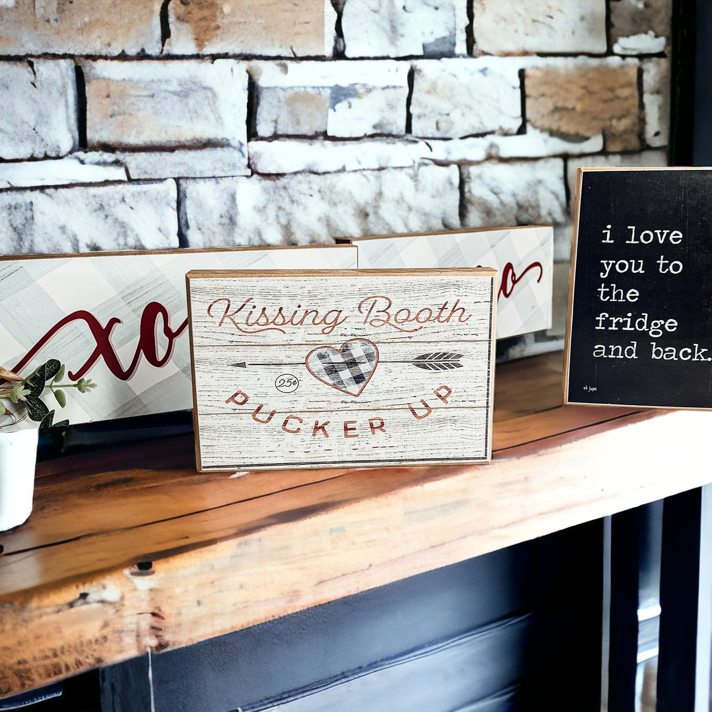 Kissing Booth Handmade Thick Wood Sign 6x4x1 Inch Valentine Tiered Tray Mantel Shelf Decor