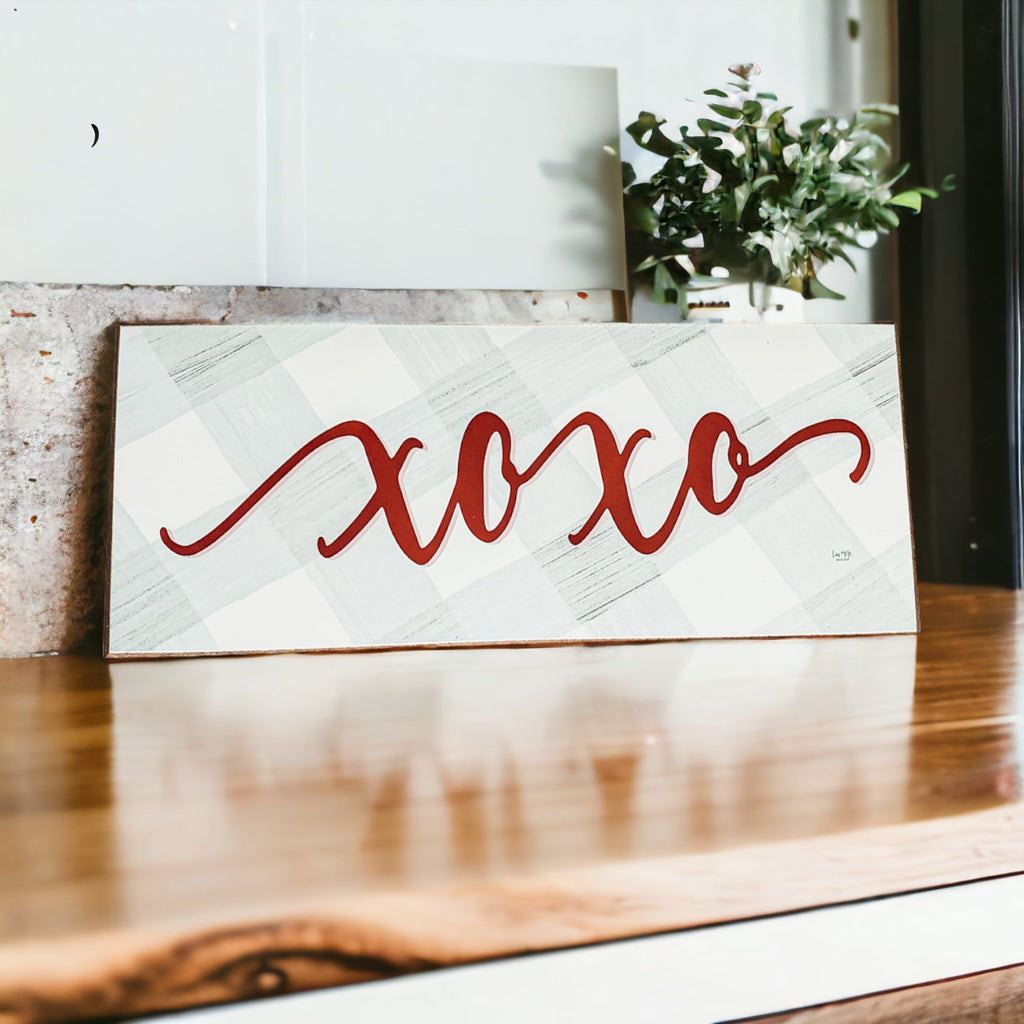 Handmade Thick Wood XOXO Sign Tabletop Shelf Mantel Valentines Decor Red Accent Rustic Home BandsCo Straps