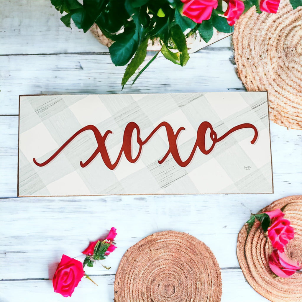 Handmade Thick Wood XOXO Sign Tabletop Shelf Mantel Valentines Decor Red Accent Rustic Home BandsCo Straps